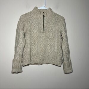 Boden Tan Beige Half Zip  100% Lambswool Sweater Women’s Small cable knit